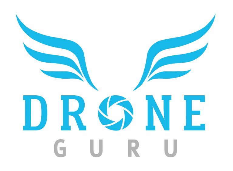 Logo Drone Guru Nuevo AzulyGris HighresPrint blanco 768x565